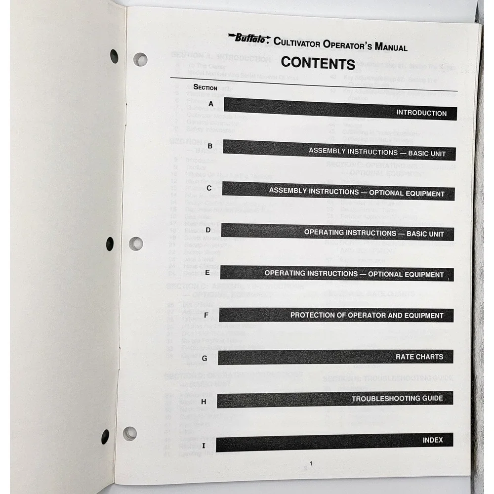 Buffalo, Fleischer Manufacturing 6300, 6400 Cultivator‎ Operators Manual
